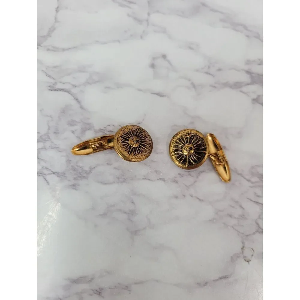 Vintage Gold tone Cufflinks with Raised Repousse Sunshine Sun Face on Front